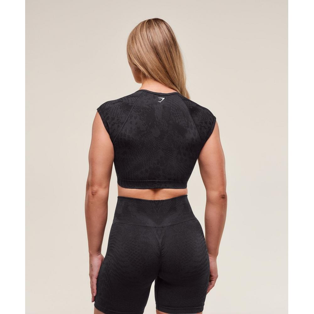 Gymshark Бесшовный укороченный топ Adapt X Whitney Animal Black Asphalt Grey B3b2h Bc3c