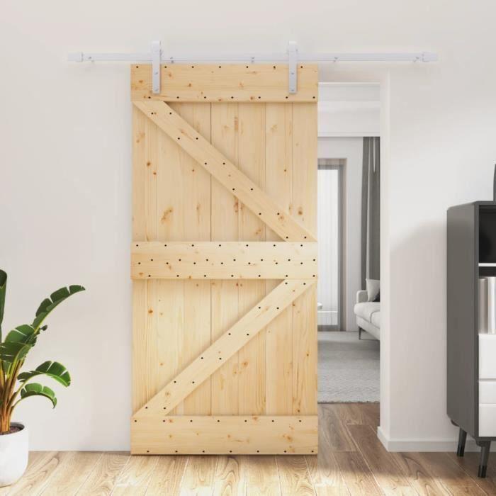 Porte coulissante en bois de pin massif - VIDAXL - 100x210 cm - Blanc - Kit de quincaillerie inclus