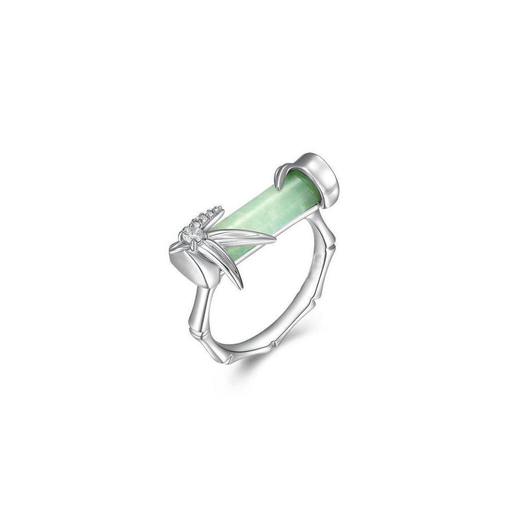 Японское бамбуковое кольцо с нефритом в виде листа, регулируемое, женское - Дизайн легкой роскоши