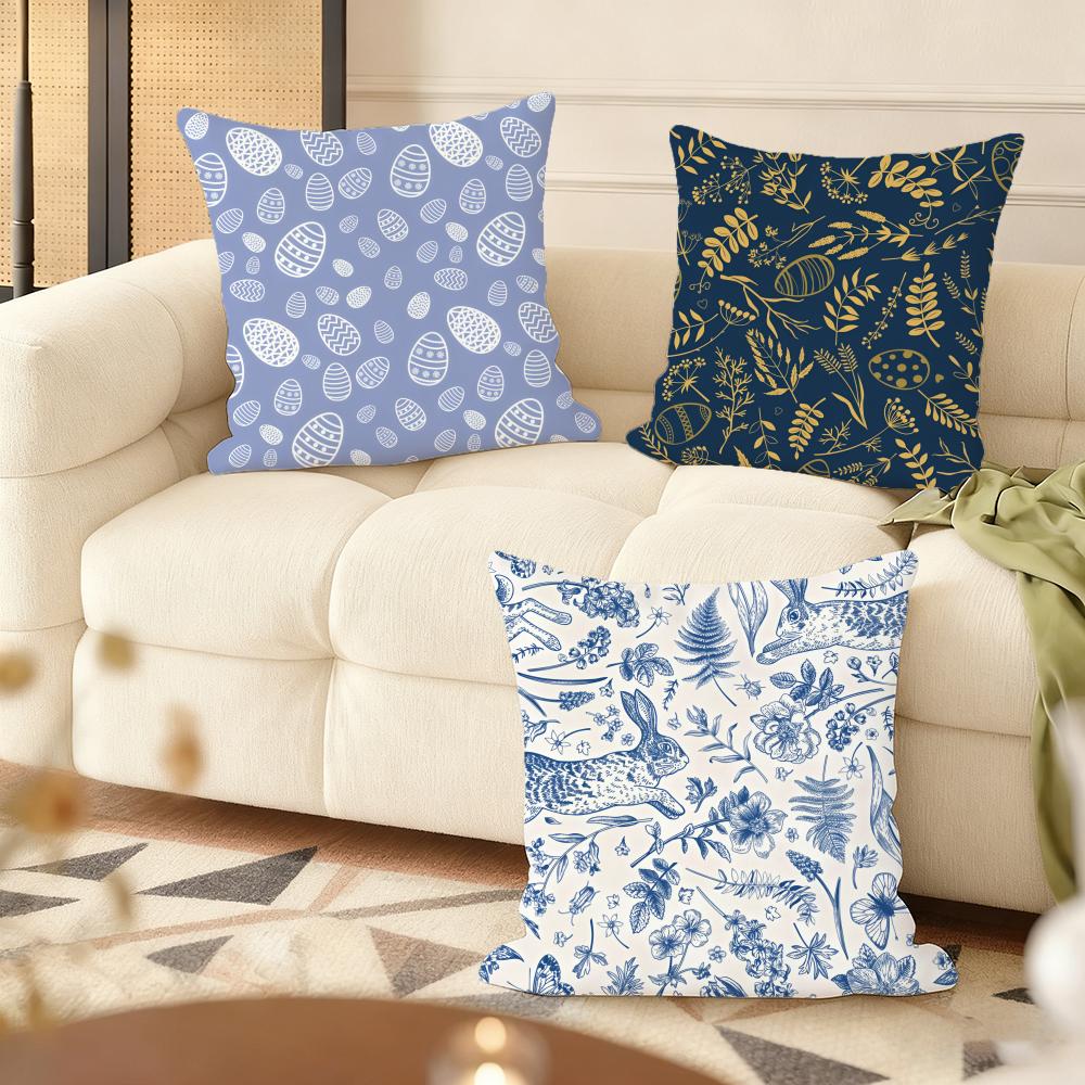 Happy Easter Cushion Cover Soft Short Plush Pillow Cover Smooth Cozy Texture Aesthetic Cushion Case Home Decor