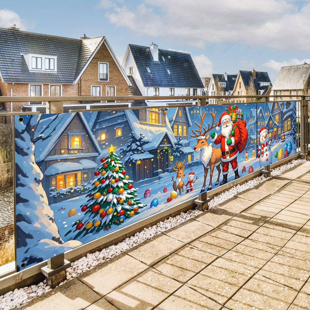 Merry Christmas Santa Claus & Snowman Outdoor Banner, Winter Garden Fence Porch Decoration