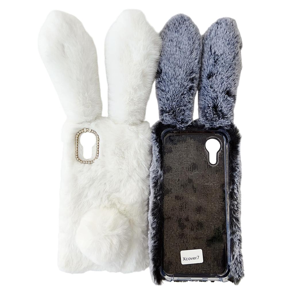 For Samsung Galaxy Xcover7 Case Plush Cute Bunny Winter Fluffy TPU Phone Cover
