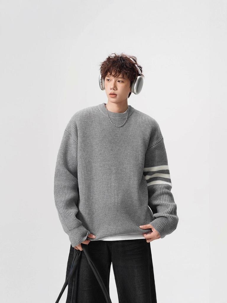 Unisex Striped Casual Knit Sweater - Winter Inner Base Layer, Round Neck