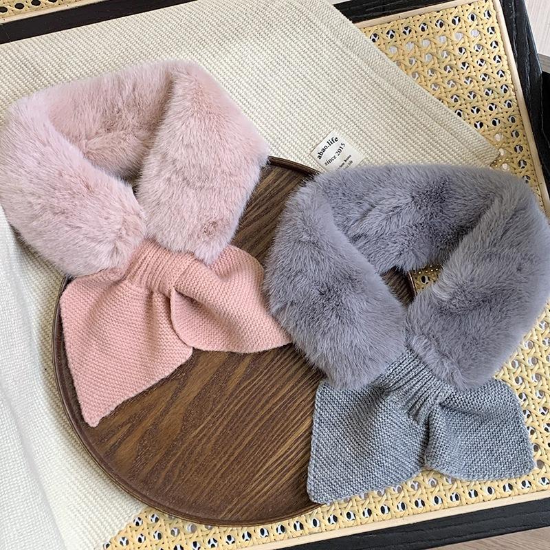 Scarf Women's Autumn and Winter Imitation Fur Versatile Warm Neck Protection Scarf Solid Color Plush Scarf Small Neck Cover
