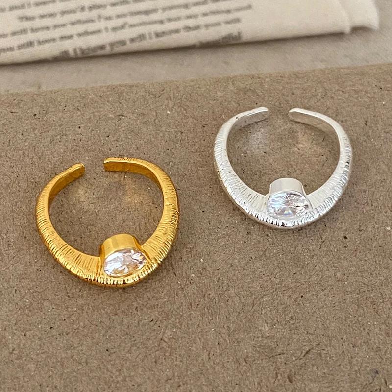 Настоящее Стерлинговое Серебро 18K Золото Циркон Круглые Открытые Кольца для Женщин Винтажные Геометрические Изящные Минималистичные Аксессуары