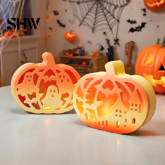 Easy Demoulding Silicone Molds 1 Set Halloween Pumpkin Lampshade Mold, DIY Hollow Ambient Mold Box Gypsum Cement Epoxy Resin Casting for Crafts Shaped