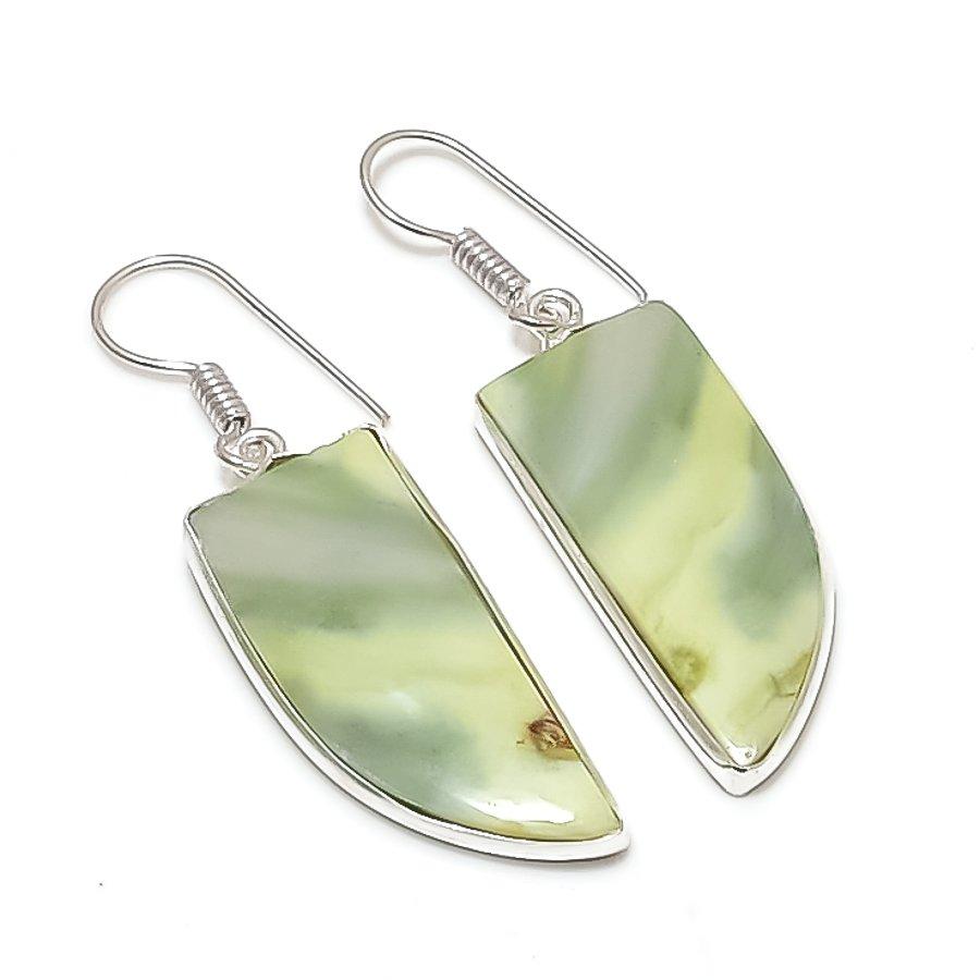 Natural Swiss Green Opal Gemstone 925 Sterling Silver Jewelry Earring 1.85" AE-9218