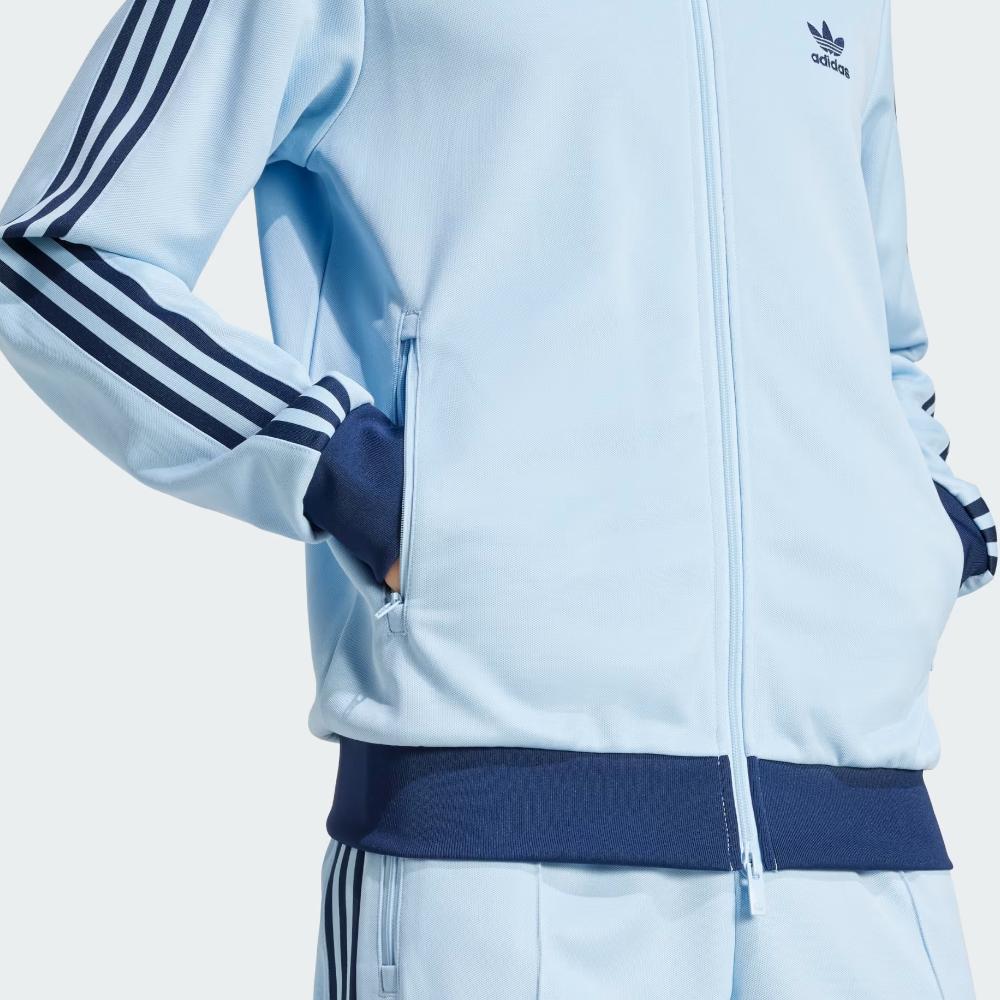 adidas Мужская куртка Originals Adicolor Classics Beckenbauer в полоску с длинным рукавом и застежкой-молнией, синяя JP2521
