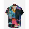 Mens Shirt Short Sleeve Geometric Print Button Down Shirt Summer Beach Shirt Camping Shirt Short Sleeve Mens Formal Shirt