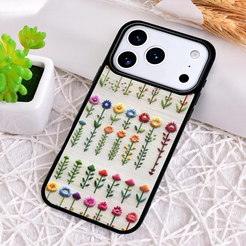 Чехол для телефона с вышивкой цветов для iPhone 17 Air 16 15 11 12 14 13 Pro Max Ударопрочный чехол