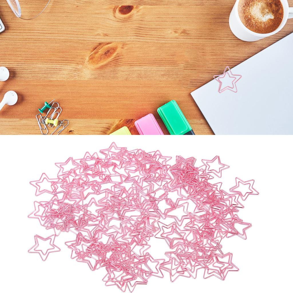 100PCS Paper Clips Cute Star Shape Metal Plating Bright Small Paperclips for Office School H