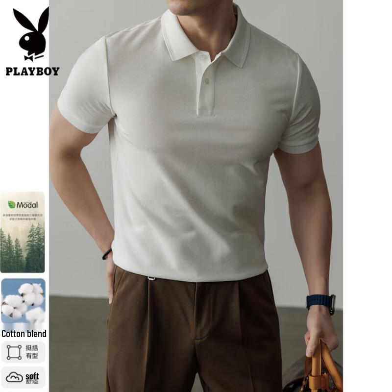 PLAYBOY Мужская дышащая рубашка-поло с коротким рукавом в стиле business casual