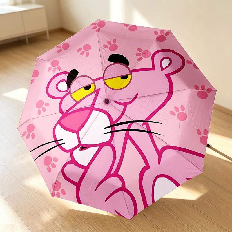 Pink Panther 8 Ribs 3Fold Black Glue Uv Protection Umbrella Sun Protection Rainproof Compact Folding Umbrella For Travel Daily Use C923827