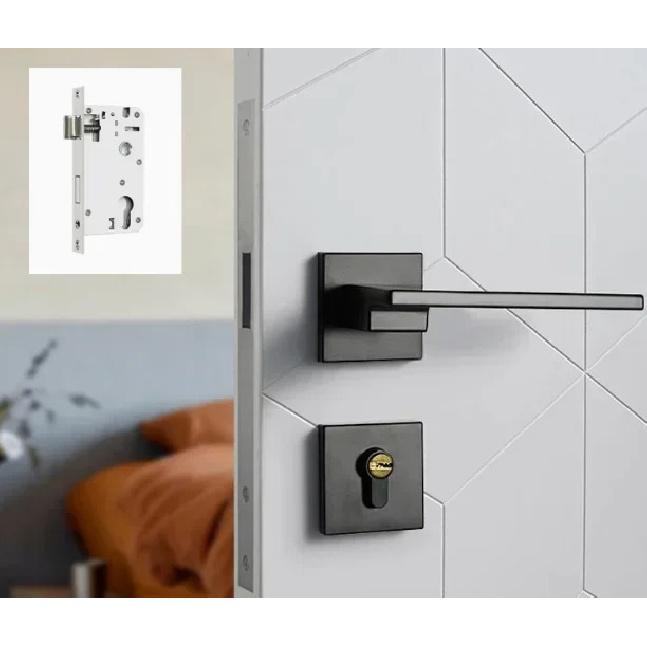 1 set of indoor silent door lock aluminum alloy Nordic minimalist bedroom split wooden door handle lock with key included