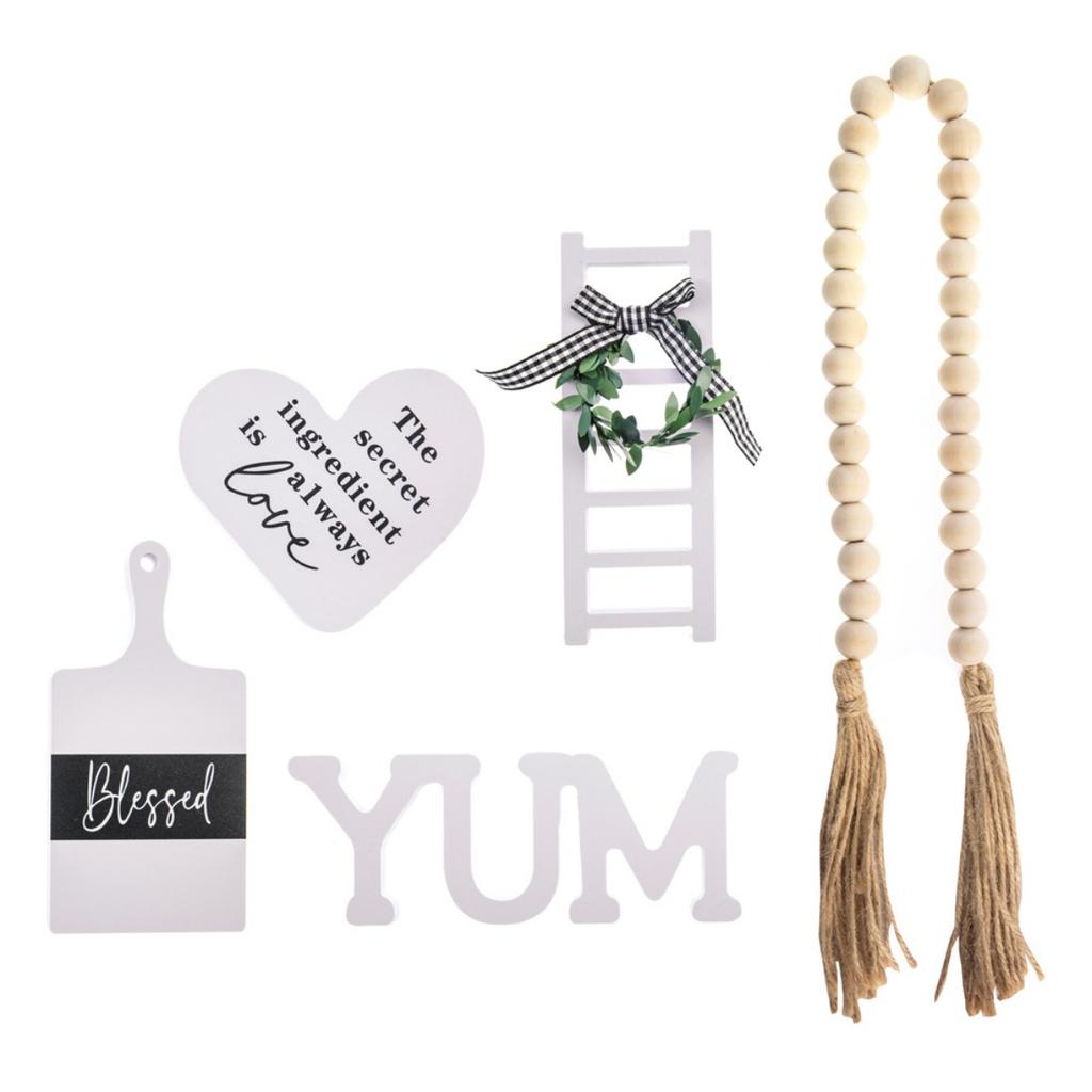 5 Pcs Farmhouse Tiered Tray Decor Beautiful Sweet Home Wood Sign Rustic Tray Decorations Centerpiece for Home Kitchen Decor(Tiered Tray NOT Included)