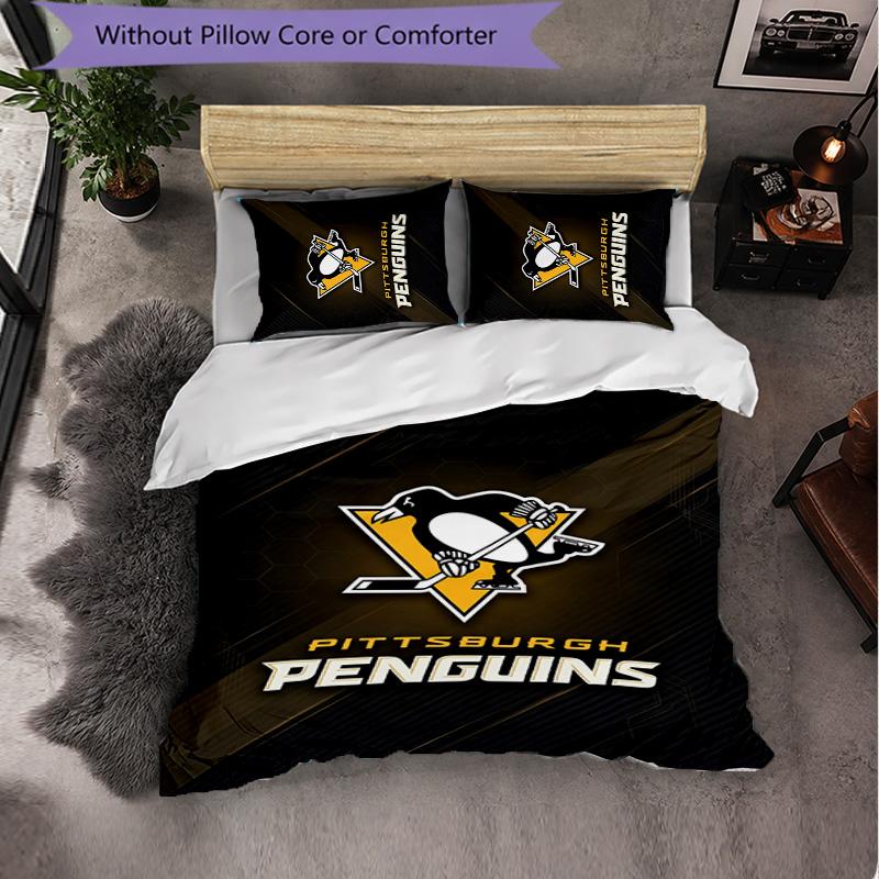 Pittsburgh Penguins Pattern Microfiber 3Pcs Bedding Set Decor Duvet Cover Set For Bedroom Home Use