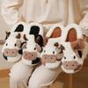 New Winter Neutral Cartoon Cow Warm Plush Slippers for Couples, Indoor Anti Slip Home Slippers for Men and Women, Home Cotton Sh