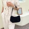 Women Corduroy Shoulder Bag Solid Color Retro Handbag Zippered Underarm Hobo Handbag for Travel Work Parties