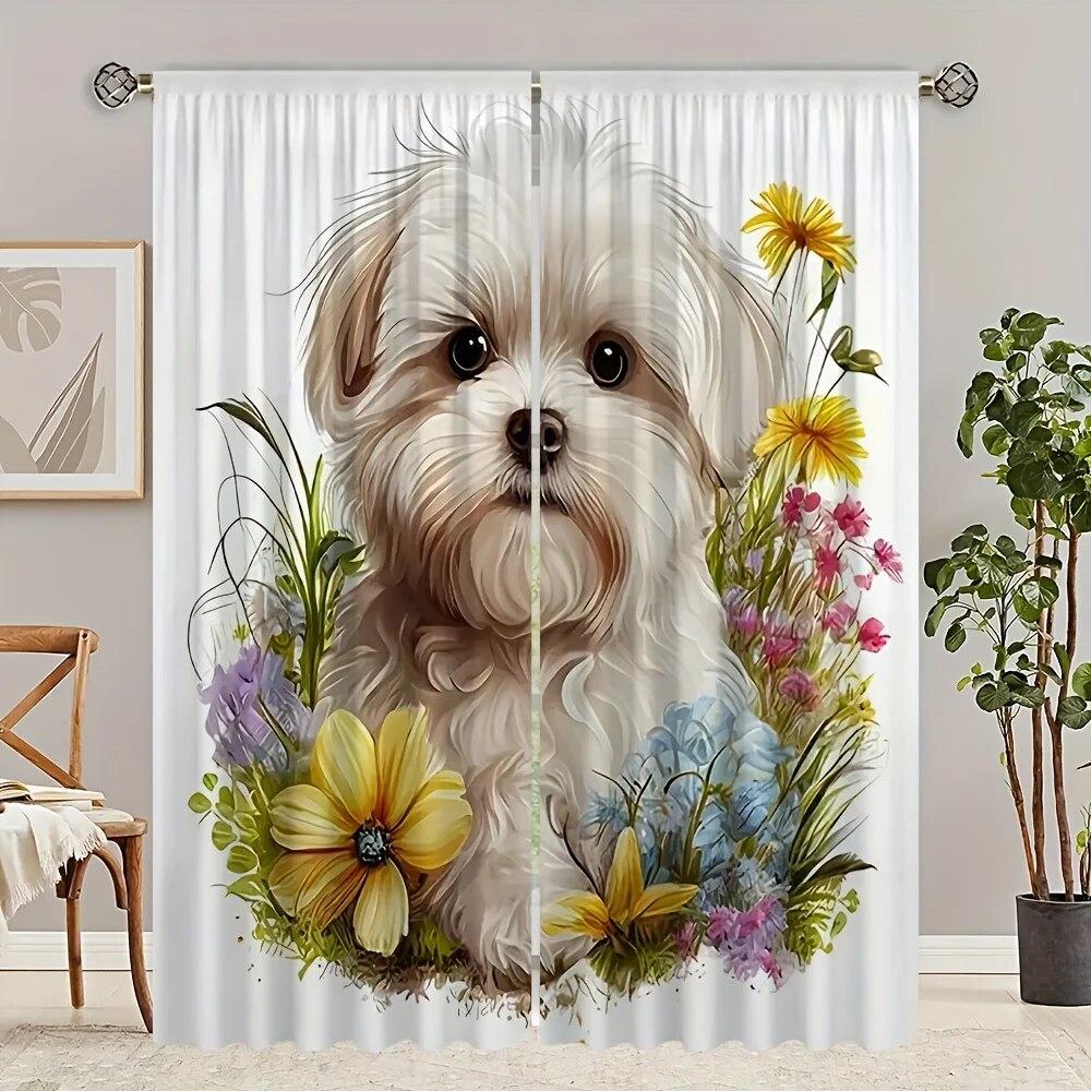 2 шт., полупрозрачные шторы с акварельным цветочным принтом, многосценные стержни, карманный декор, шторы для гостиной, спальни, домашний декор