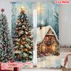 2pcs 2D Flat Printing Merry Christmas Scene Curtains Christmas Lodge Machine Washable Fabric Without Electricity Spring Party &