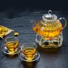 Heat Resistant Glass Pot 600ml Striped Pumpkin Shape Flower Teapot Glass Teapot with Infuser Tea Leaf Herbal Flower TeaCup