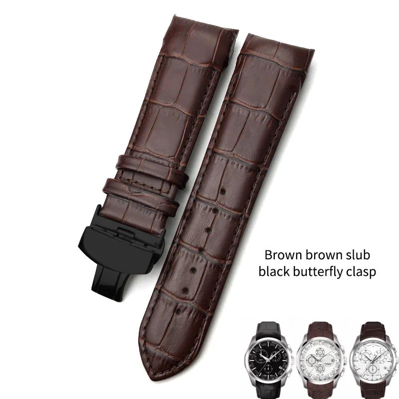 Изогнутый конец 22 мм 23 мм 24 мм Натуральная кожа Ремешок для часов для Tissot T035 T 035617 627 Коровья кожа Ремешок для часов Бабочка Застежка Мужские Инструменты