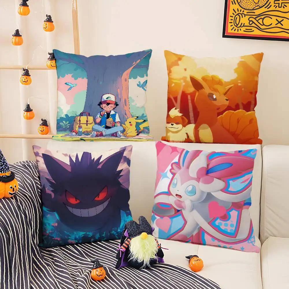 Pokemon Gaming Room Anime Plush Pillow Cover Soft Short Plush Cushion Cover For Sofa Bedroom Home Decor Gift