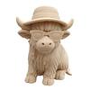 Highland Cow Home Bonsai Decor Mini Cow Figurine with Cowboy Hat 3D Printed Realistic Texture Halloween Ornament