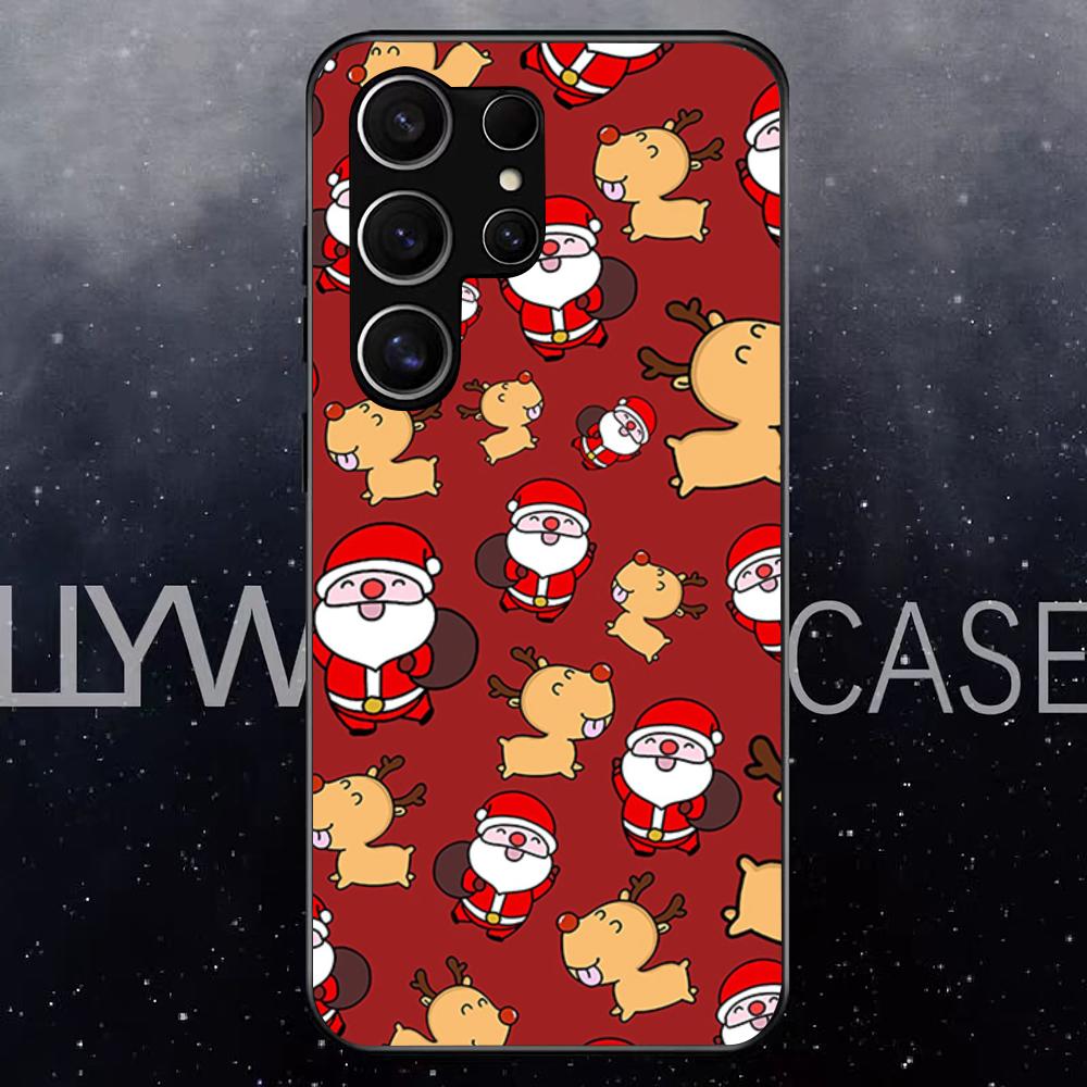 Christmas Santa Claus Snowman Phone Case For Samsung S25 Edge Ultra S23 S22 S21 S20 Ultra Plus S24 Fe A54 A53 A25 Glass Cover