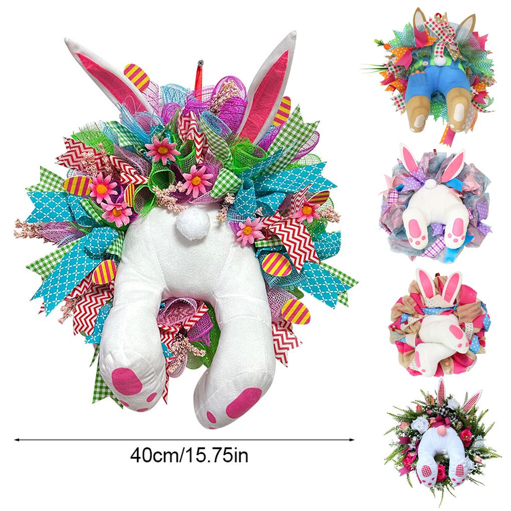 Пасхальный венок с кроликом Забавное весеннее украшение для входной двери Пасхальные венки для входной двери Дверной венок