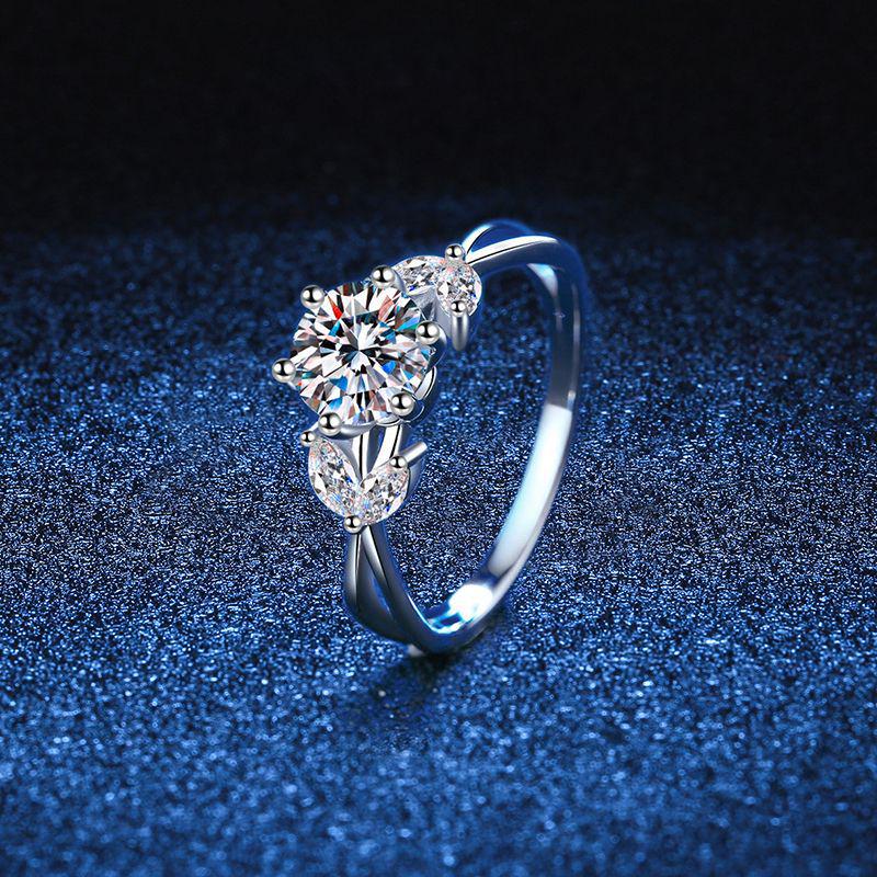 925 Sterling Silver Moissanite Ring - 1 Carat D Color, European & American Style Blooming Flower Design for Women