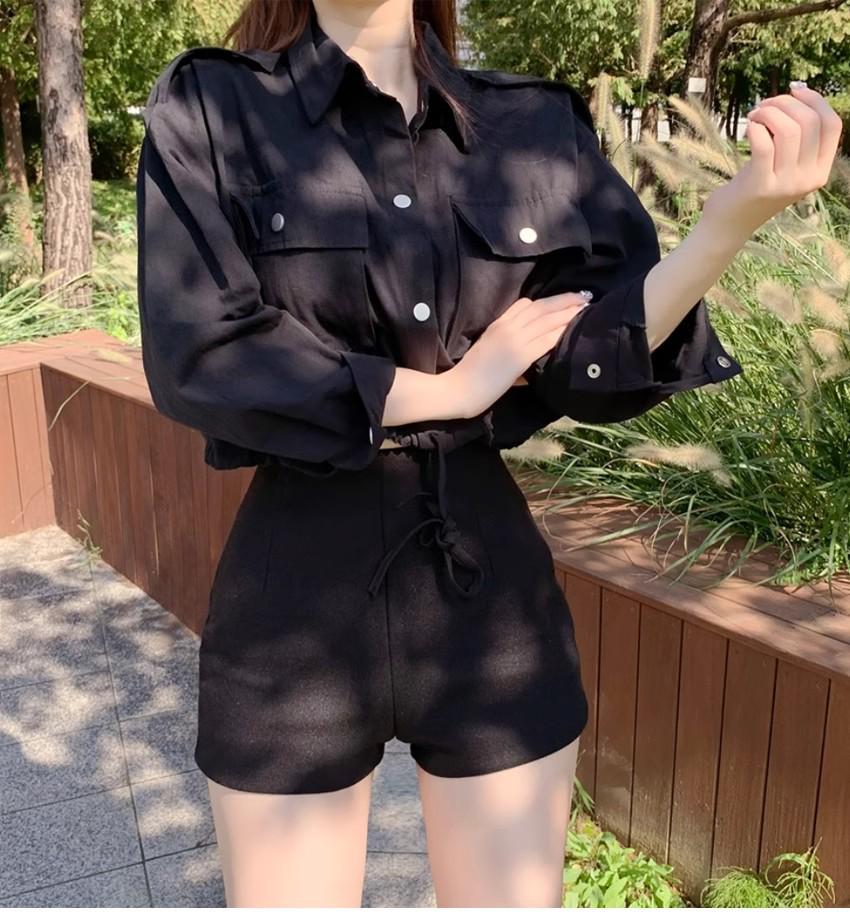 Женские черные шерстяные шорты с высокой талией - Универсальный стиль леггинсов на осень/зиму