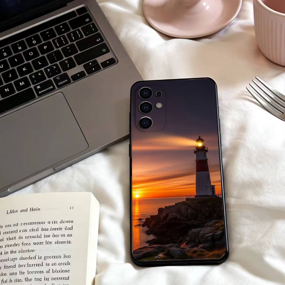 Lighthouse Phone Case For Samsung S25,24,23,22,30,21,10,9,Ultra,Plus,Lite,FE,4,5 G Soft Black Case