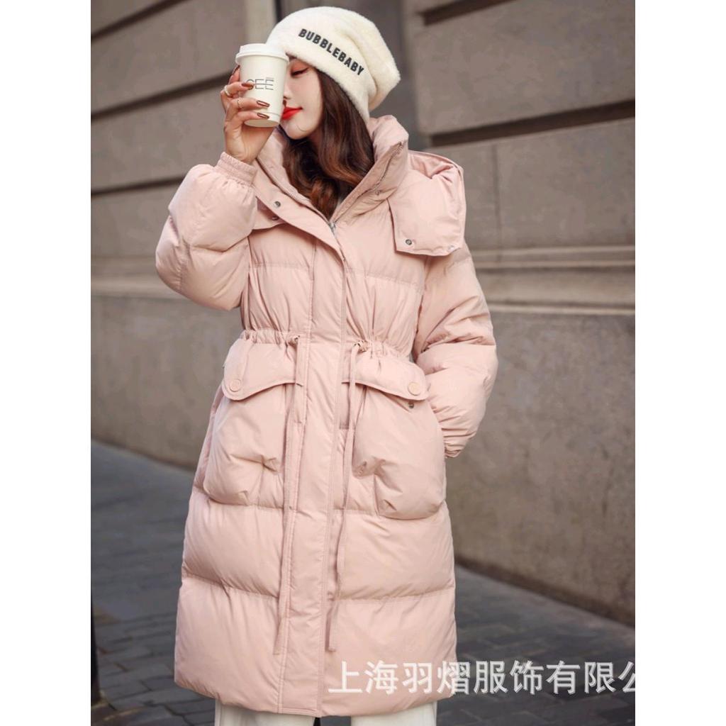 Зимняя куртка-пуховик женская 2024 года, новая средняя и длинная белая куртка из утиного пуха с карманами и талией, узкая и тонкая куртка до колена