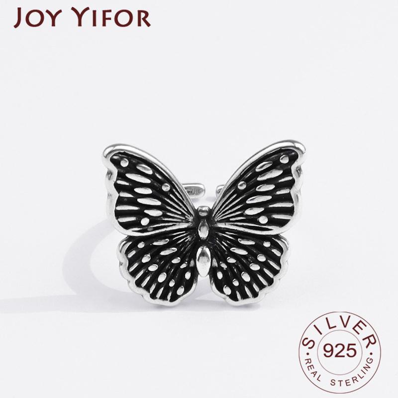 925 Sterling Silver New Simple Design Vintage Butterfly Rings Retro Distressed Opening Handmade Ring Fashion Fine Jewelry