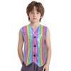 Boys Girls Dance Stage Performance Costume V Neck Sleeveless Asymmetrical Hem Button Metallic Plaid Vest