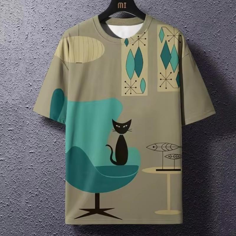 Винтажная футболка Мужская футболка Японская футболка Уличный стиль Лето Круглый вырез Уличная одежда Мода Повседневная рубашка Футболка с 3D-принтом