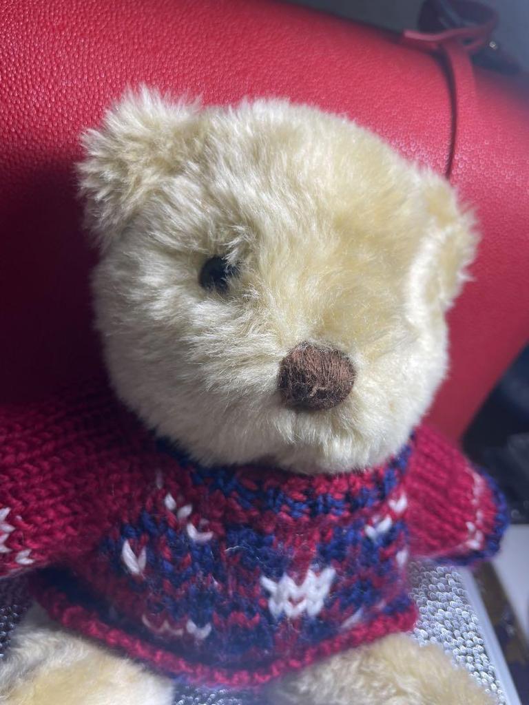 [USED] Teddy bear, teddy bear wearing a sweater, pastel, retro