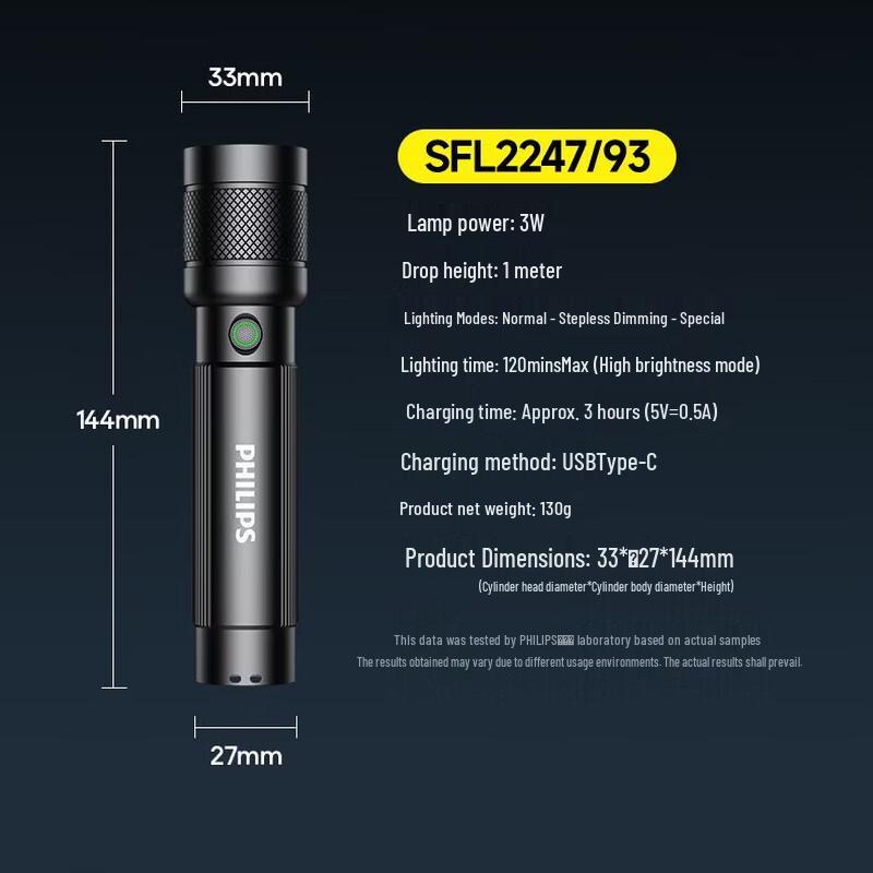 Philips SFL2247 High-Power Rechargeable LED Flashlight