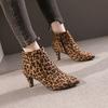 2025 Autumn High Heels Ankle Boots Plus Size Leopard Women Boots Retro Pointed Ladies Shoes Side Zipper Booties Botas De Mujer