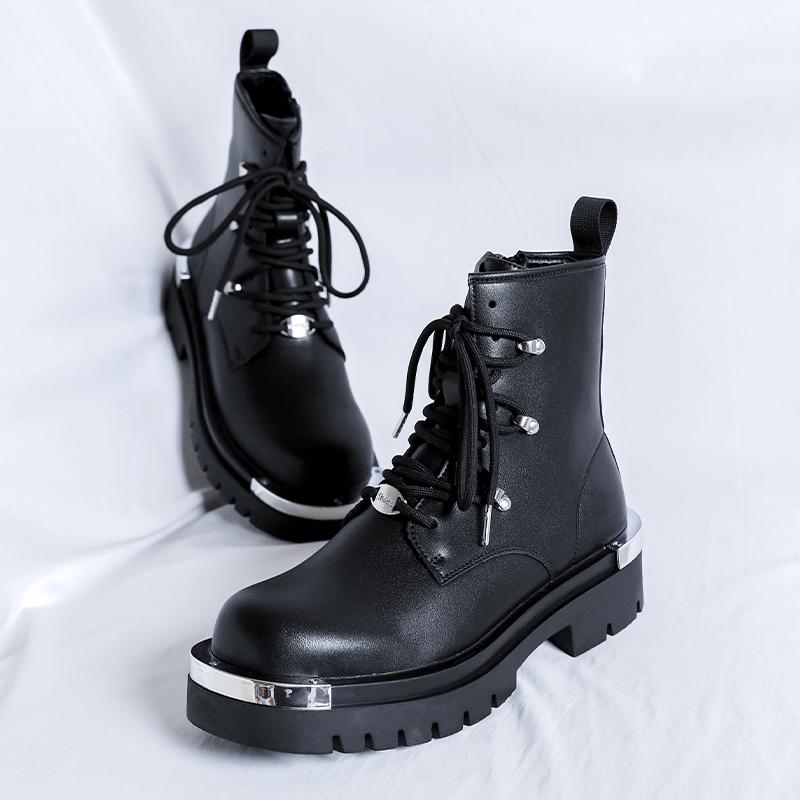 Модные повседневные мужские ботинки на толстой подошве Модные ретро британские ботинки для мотоциклистов Повседневные офисные вечерние молодежные взрослые черные туфли