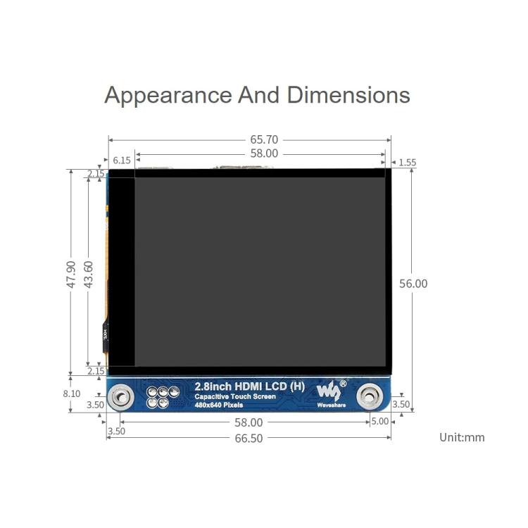 Waveshare 2,8-дюймовый IPS LCD дисплей 480x640 с HDMI (ЧАС) Полностью ламинированный экран