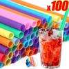 100pcs Disposable Straws Colorful Plastic Wide Straw Milk Tea Juice Cocktail Drink Straw Birthday Party Kitchenware Supplies