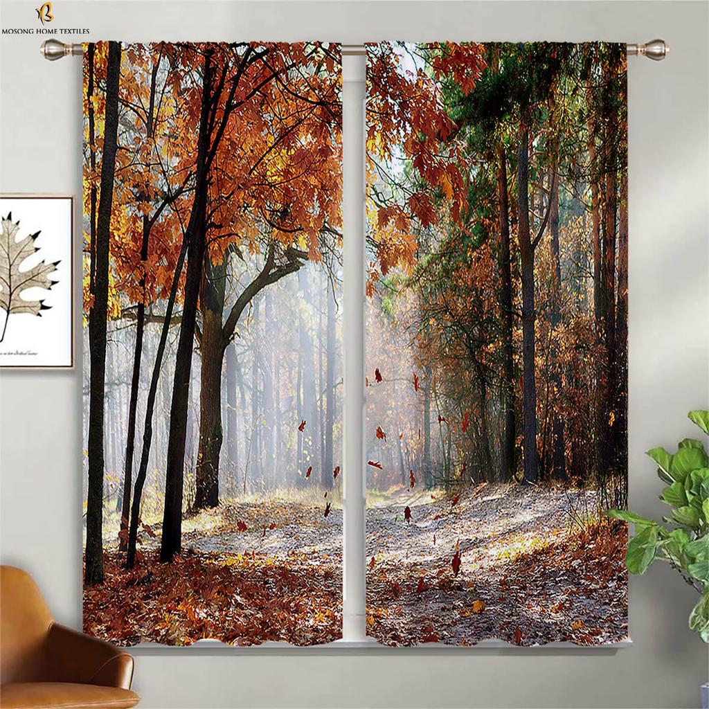 Шторы Misty Deep Forest Green Woods с 3D-печатью, подходящие для спальни, гостиной, кухни, декоративные шторы, 2 шт.