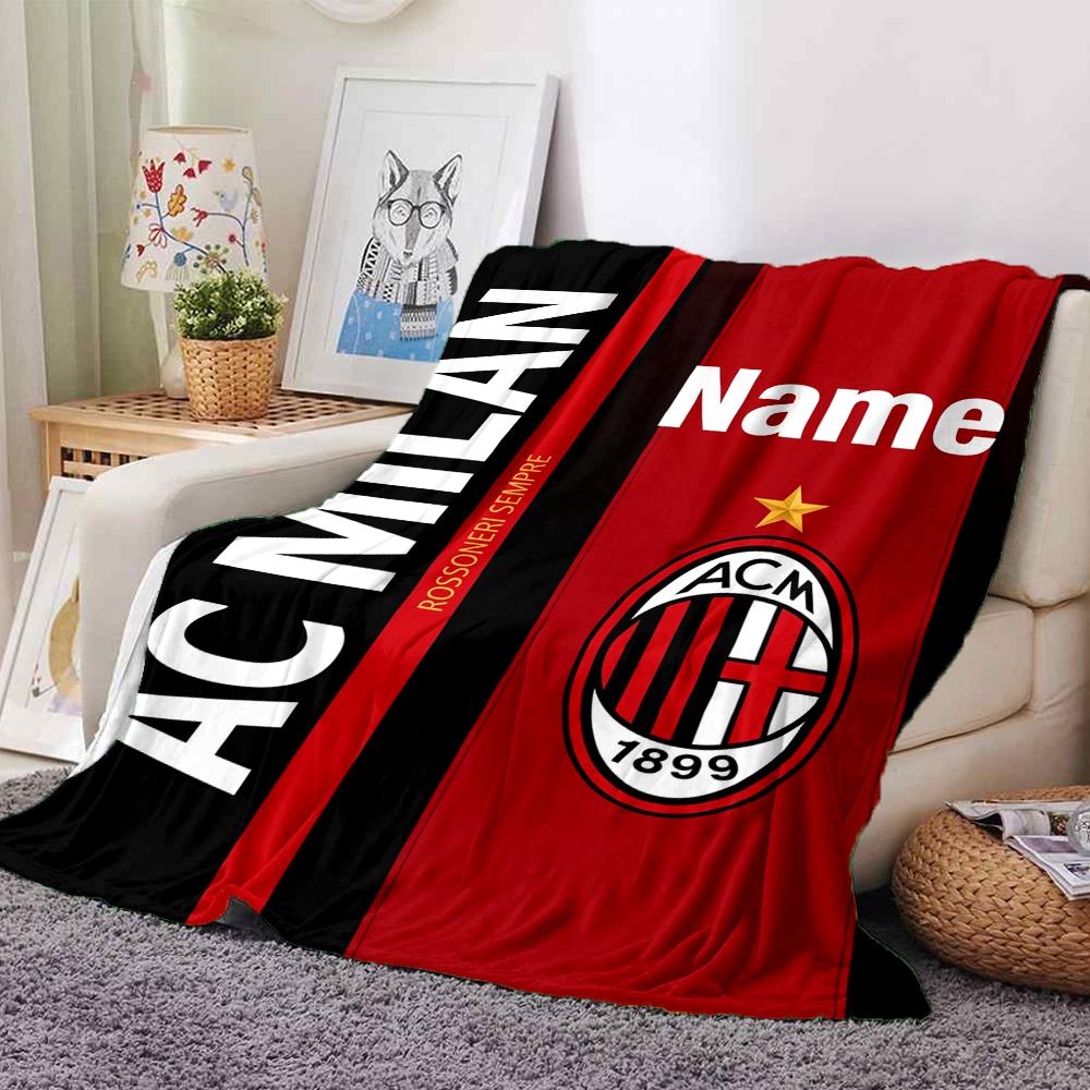 Custom Name Ac Milan Theme Printed Blanket Perfect For Couch Bed Travel Outdoor Use Machine Washable Cozy Durable