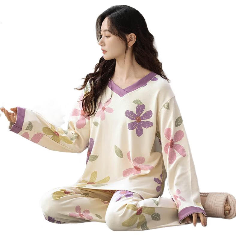 Yiershuang [100% Pure Cotton] Women's Pajamas, Summer V-Neck Short-Sleeve Pullover Loungewear, Women's Day Gift