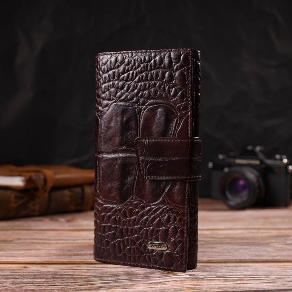 Excellent Stylish Men's Wallet Made of Genuine Leather with Crocodile Embossing CANPELLINI 21846 Brown