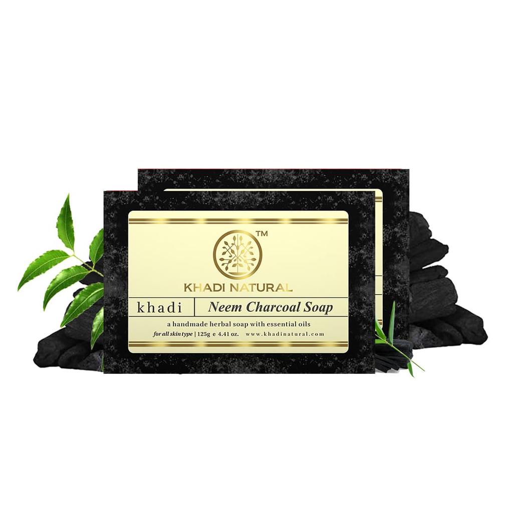 Khadi Natural Herbal Neem Charcoal Soap Detox Cleansing Bar For Impurity Removal All Skin Types 125 g X Pack Of 2