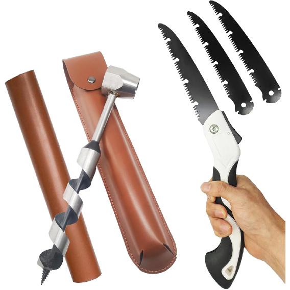 Hand Auger Wood Drill, Upgrade Welds Bushcraft Auger w/ Sharp Scottish Eye, Survival Tools for Bushcraft Projects/ Camping/Outdoors, 1*10inch