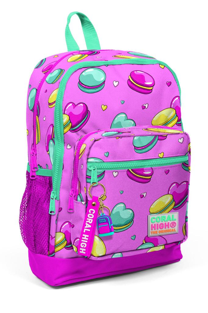 Coral High Kids Светло-розовый Водно-зеленый школьный рюкзак с четырьмя отделениями и узором Macaron 23462
